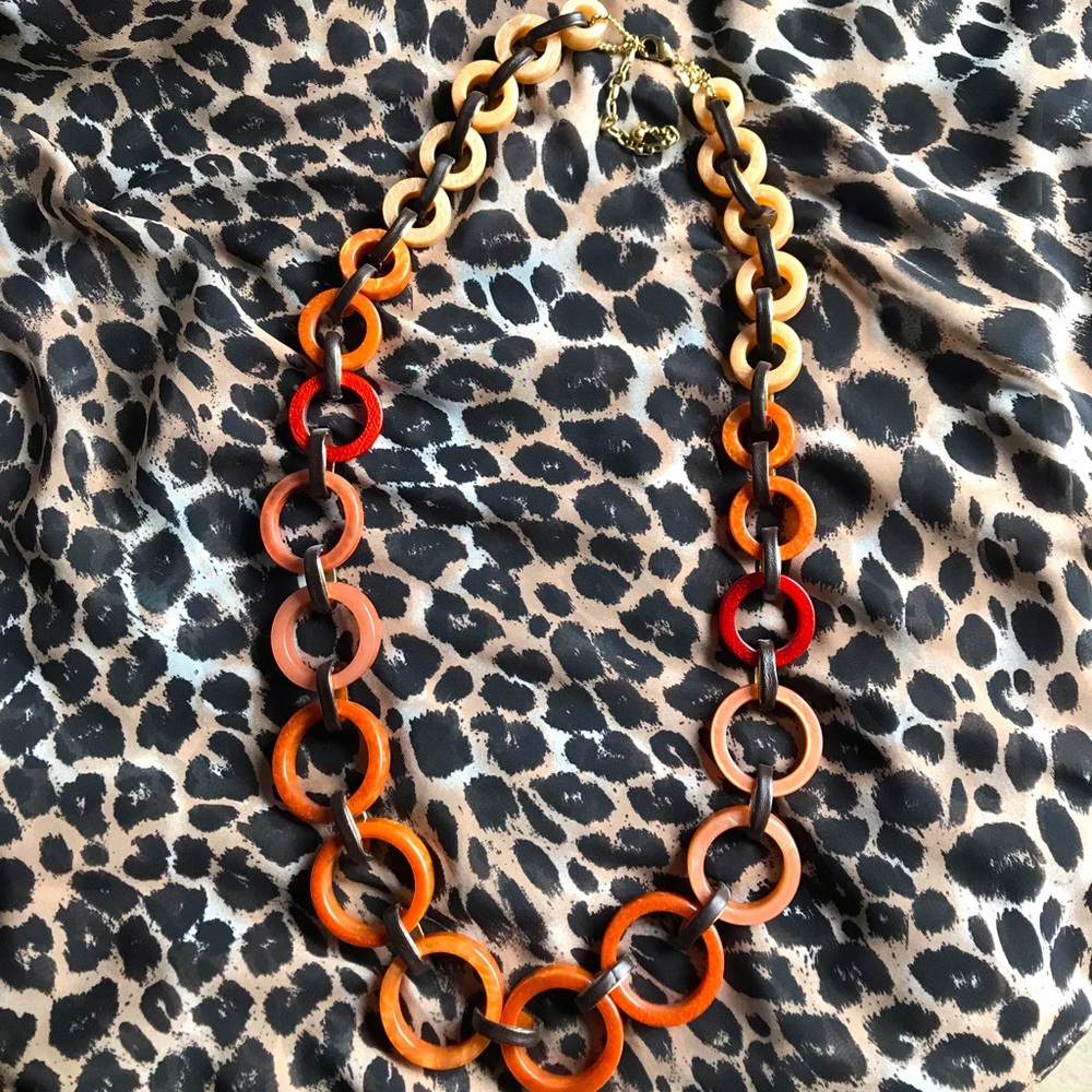 Chico’s Bold Statement Necklace Only: Circles Natural Red Brown Beige Awesome